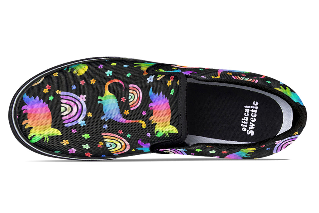 Rainbow Dinos Slip Ons - Offbeat Sweetie