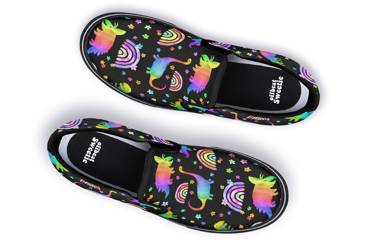 Rainbow Dinos Slip Ons - Offbeat Sweetie