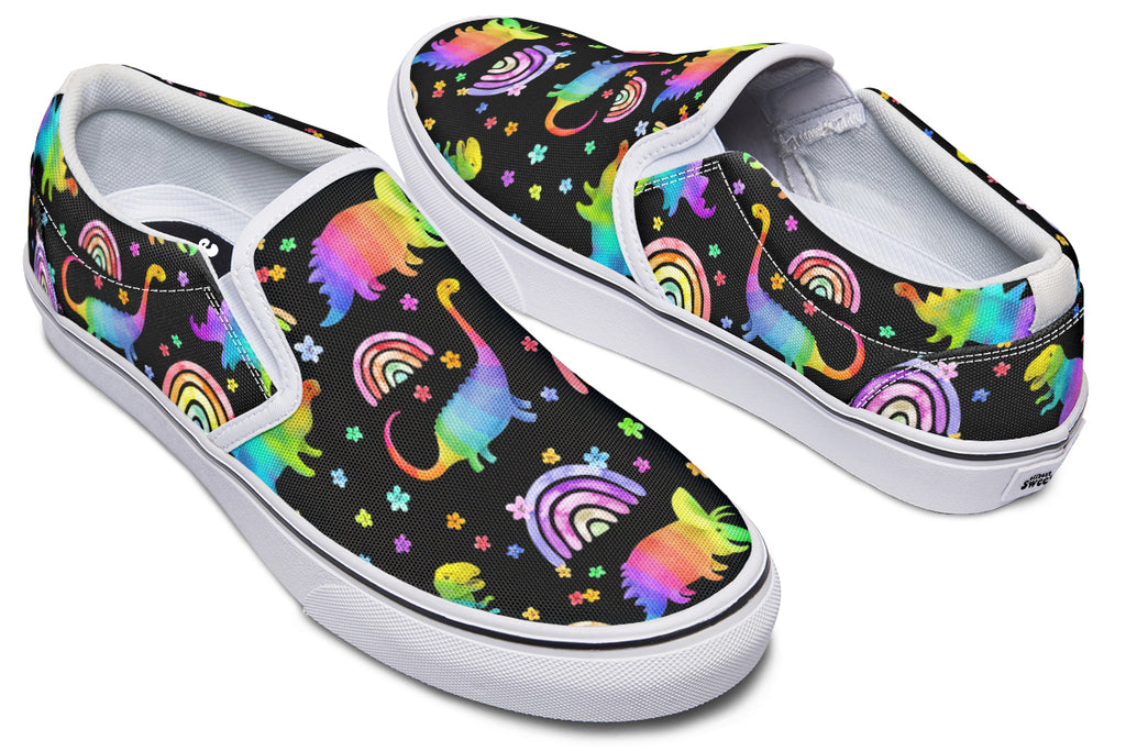 Rainbow Dinos Slip Ons - Offbeat Sweetie