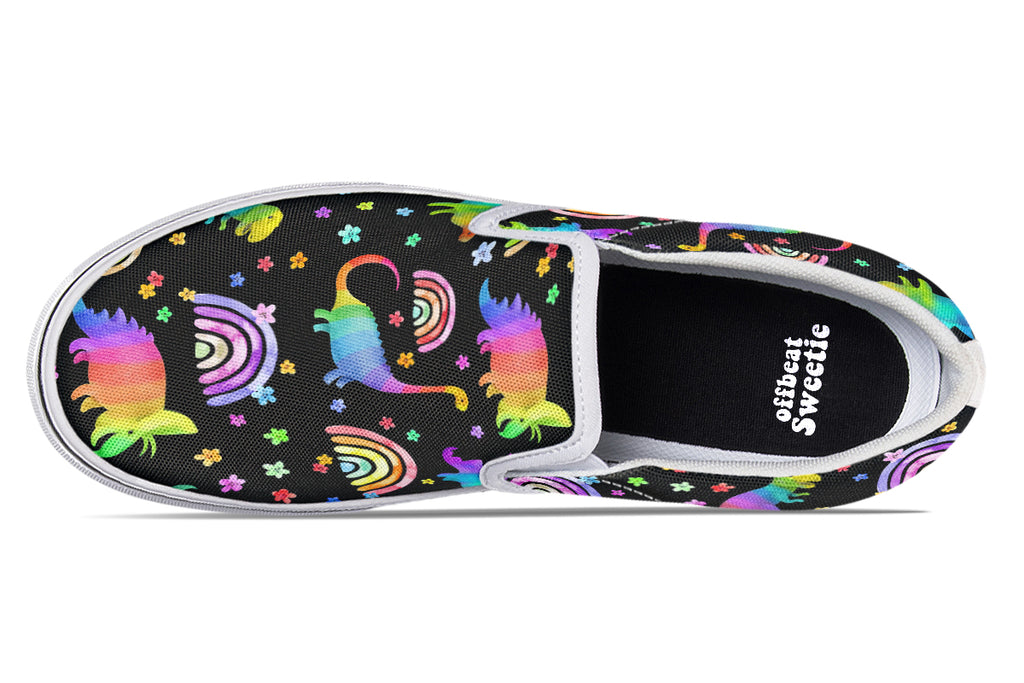Rainbow Dinos Slip Ons - Offbeat Sweetie
