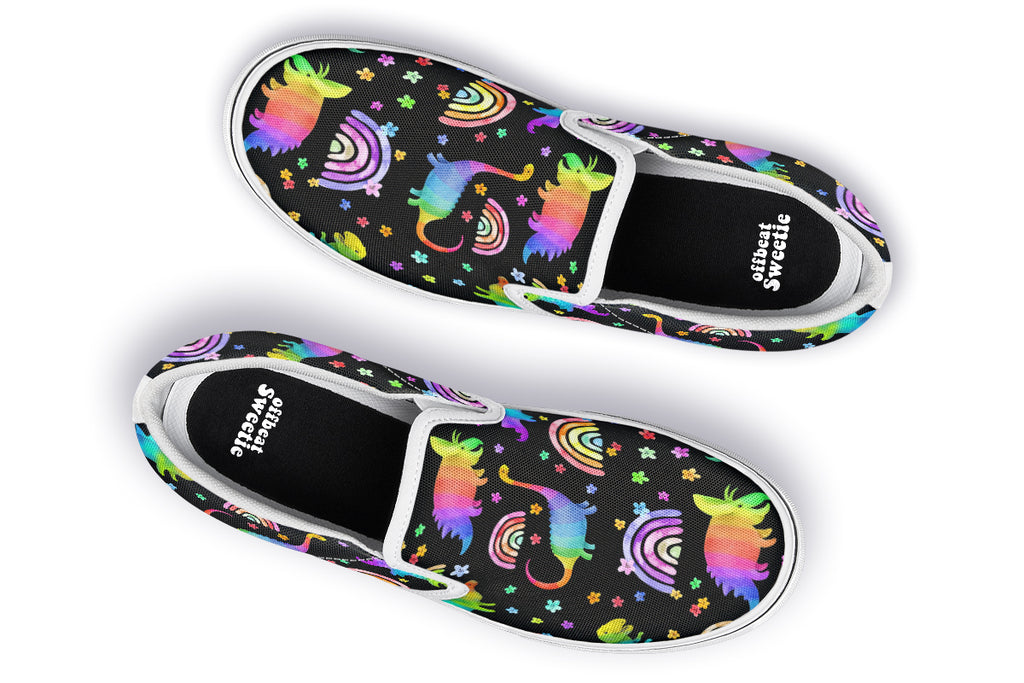 Rainbow Dinos Slip Ons - Offbeat Sweetie