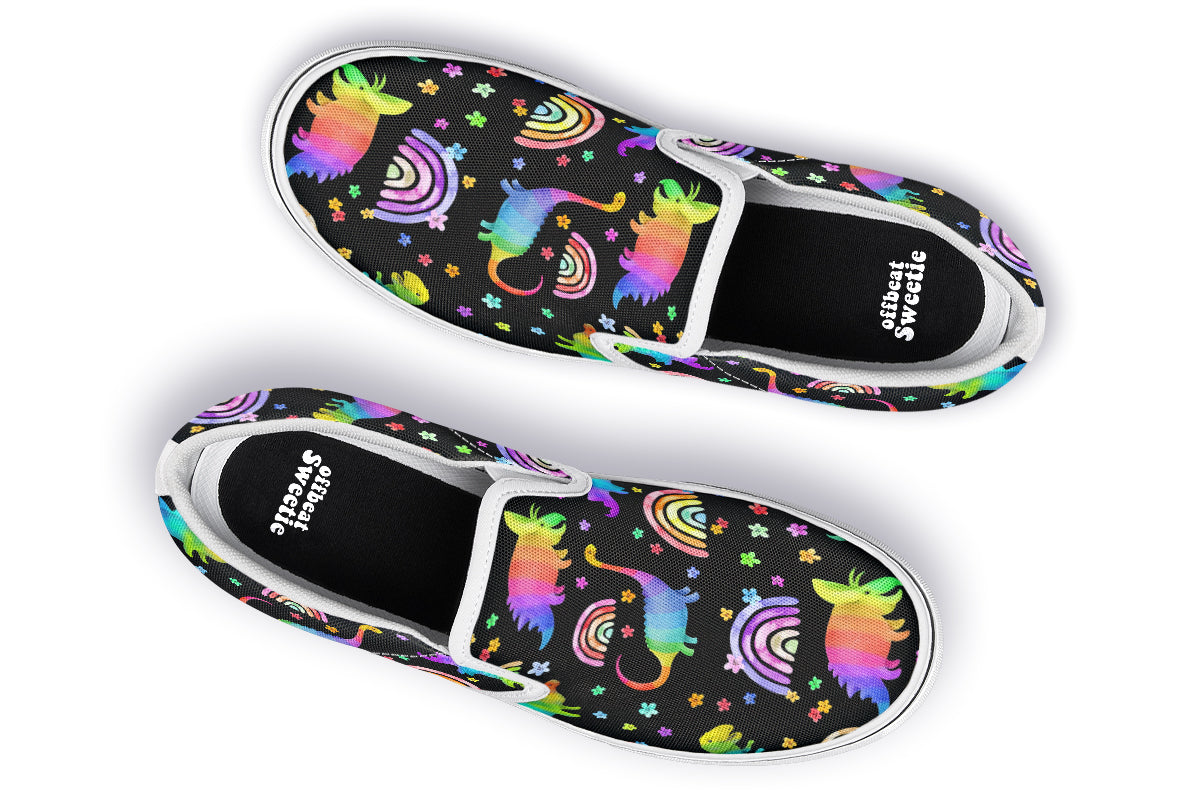 Rainbow Dinos Slip Ons - Offbeat Sweetie