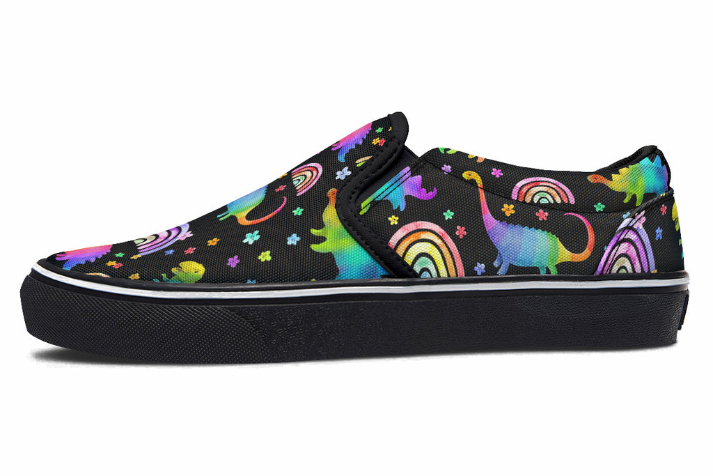 Rainbow Dinos Slip Ons - Offbeat Sweetie