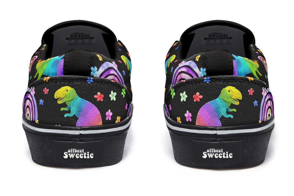 Rainbow Dinos Slip Ons - Offbeat Sweetie