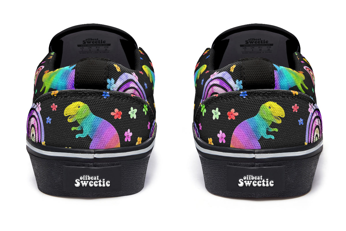 Rainbow Dinos Slip Ons - Offbeat Sweetie