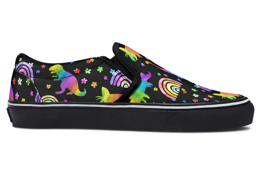 Rainbow Dinos Slip Ons - Offbeat Sweetie