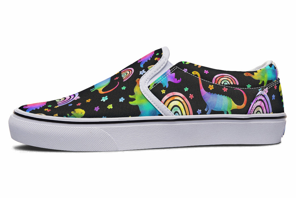 Rainbow Dinos Slip Ons - Offbeat Sweetie