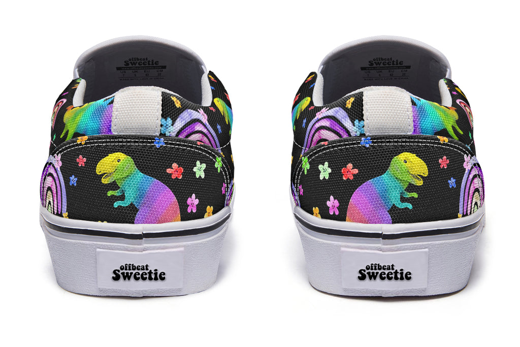 Rainbow Dinos Slip Ons - Offbeat Sweetie