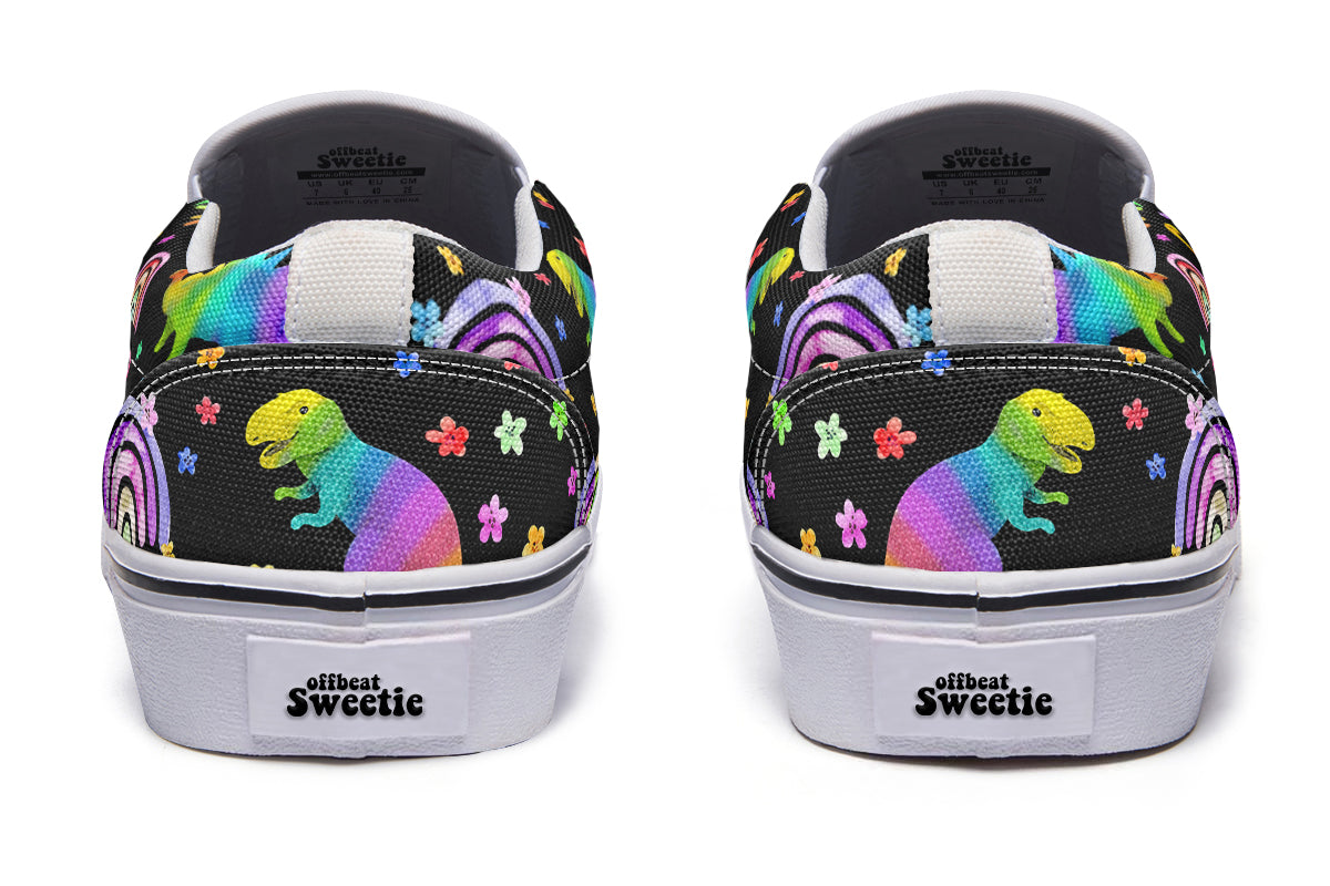 Rainbow Dinos Slip Ons - Offbeat Sweetie