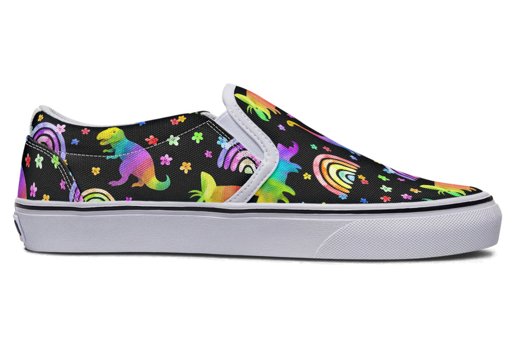 Rainbow Dinos Slip Ons - Offbeat Sweetie