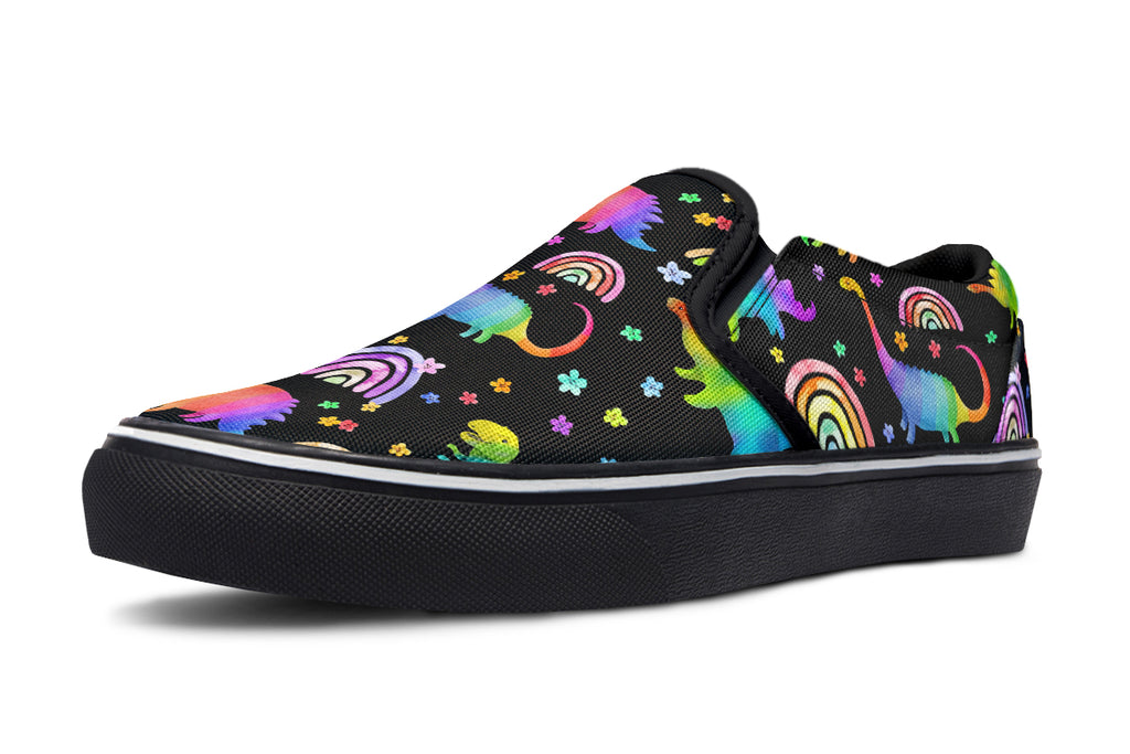 Rainbow Dinos Slip Ons - Offbeat Sweetie