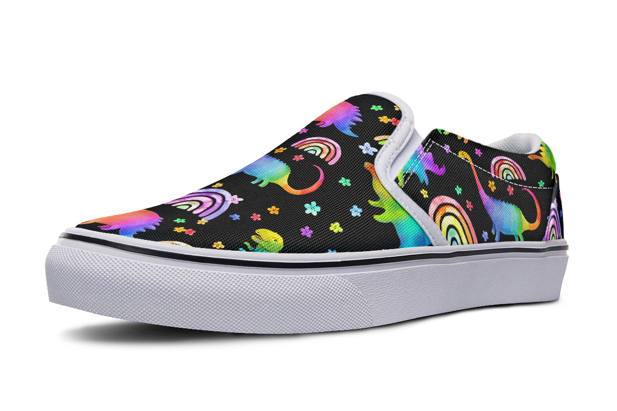Rainbow Dinos Slip Ons - Offbeat Sweetie