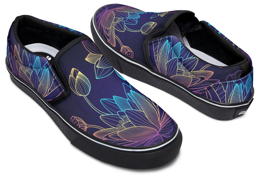 Rainbow Lotus Flowers Slip Ons - Offbeat Sweetie