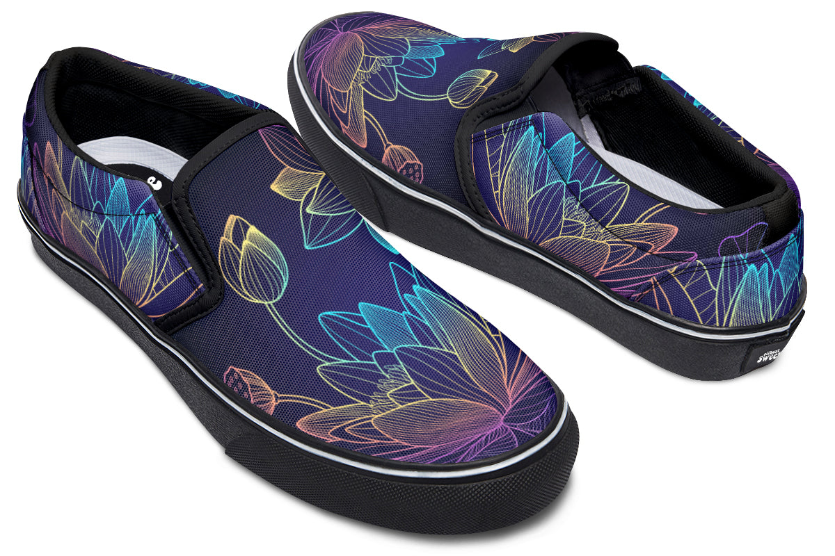 Rainbow Lotus Flowers Slip Ons - Offbeat Sweetie