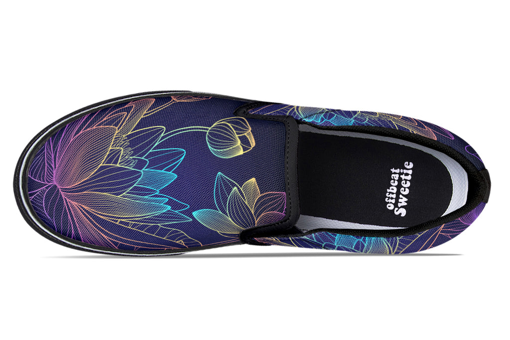Rainbow Lotus Flowers Slip Ons - Offbeat Sweetie