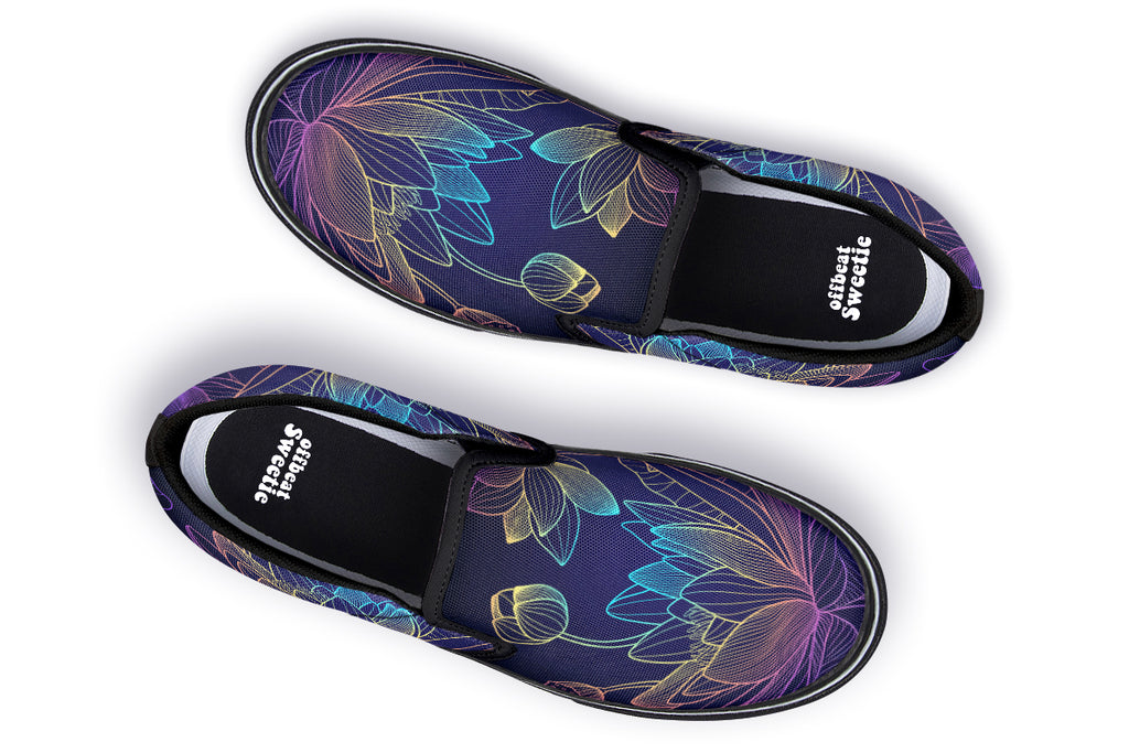 Rainbow Lotus Flowers Slip Ons - Offbeat Sweetie