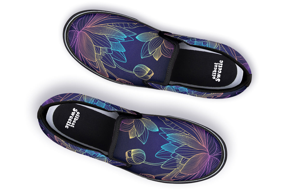 Rainbow Lotus Flowers Slip Ons - Offbeat Sweetie