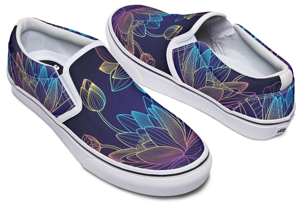 Rainbow Lotus Flowers Slip Ons - Offbeat Sweetie
