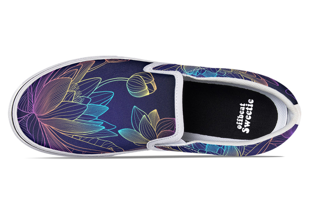 Rainbow Lotus Flowers Slip Ons - Offbeat Sweetie
