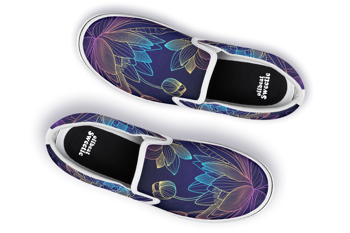 Rainbow Lotus Flowers Slip Ons - Offbeat Sweetie