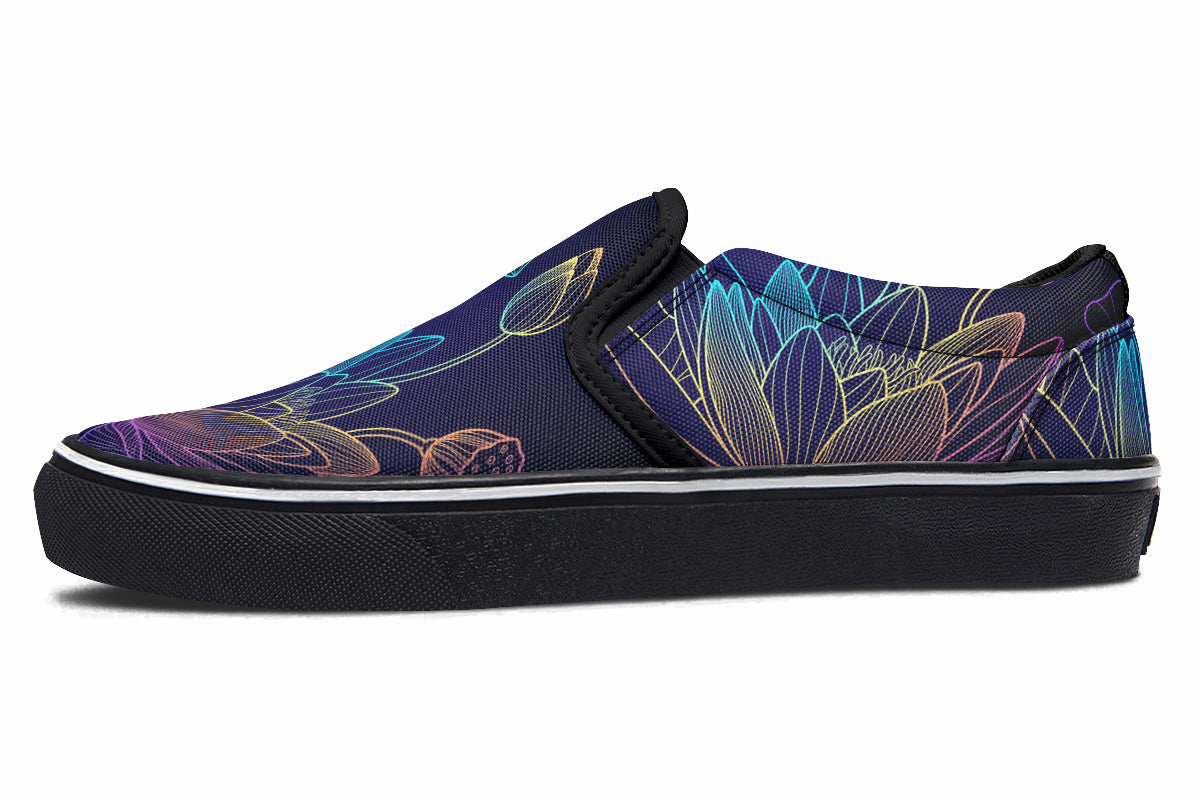 Rainbow Lotus Flowers Slip Ons - Offbeat Sweetie