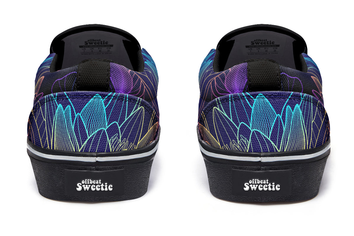 Rainbow Lotus Flowers Slip Ons - Offbeat Sweetie
