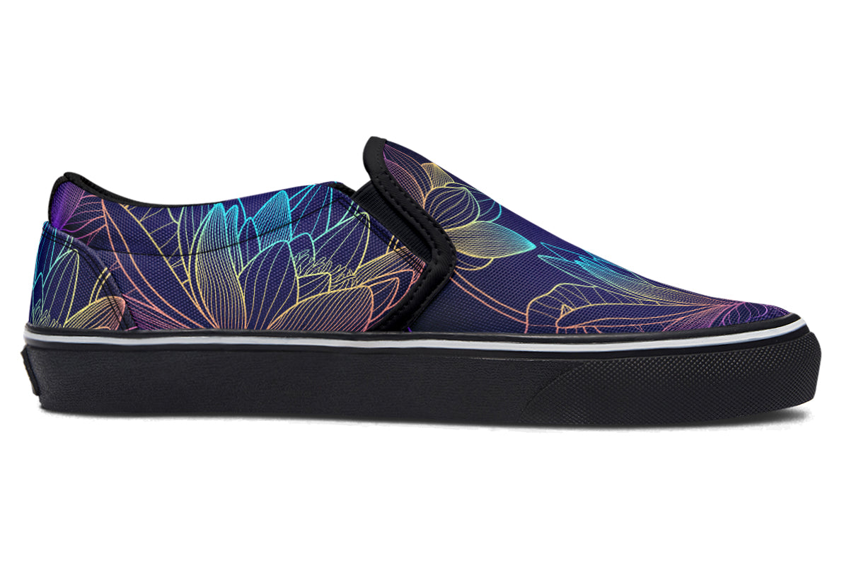 Rainbow Lotus Flowers Slip Ons - Offbeat Sweetie