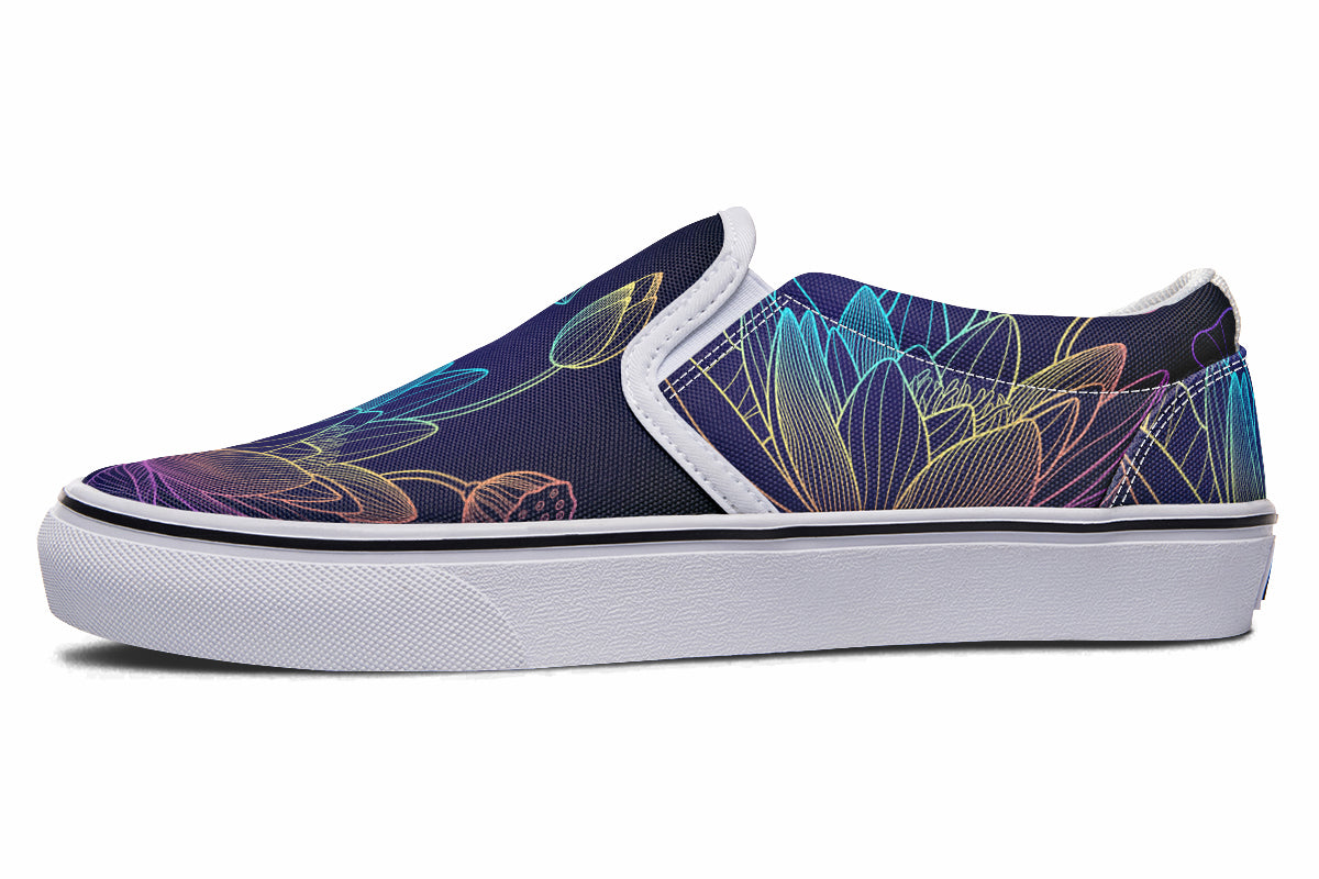 Rainbow Lotus Flowers Slip Ons - Offbeat Sweetie