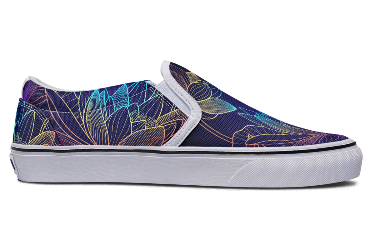 Rainbow Lotus Flowers Slip Ons - Offbeat Sweetie