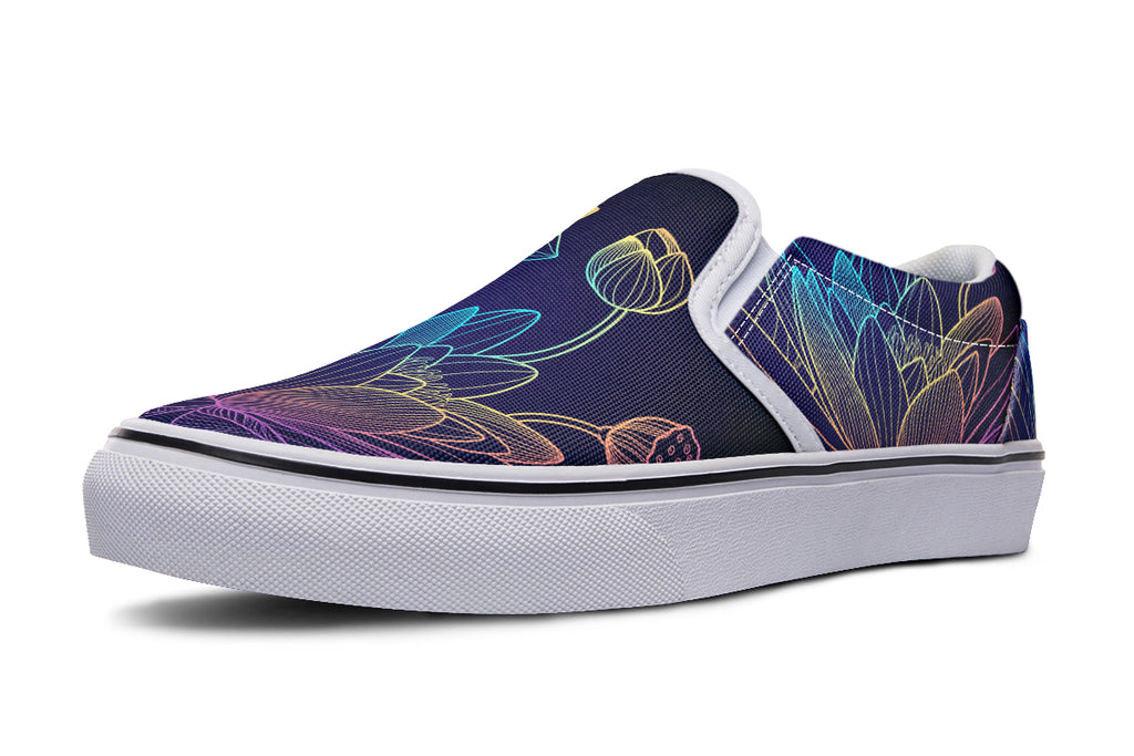 Rainbow Lotus Flowers Slip Ons - Offbeat Sweetie