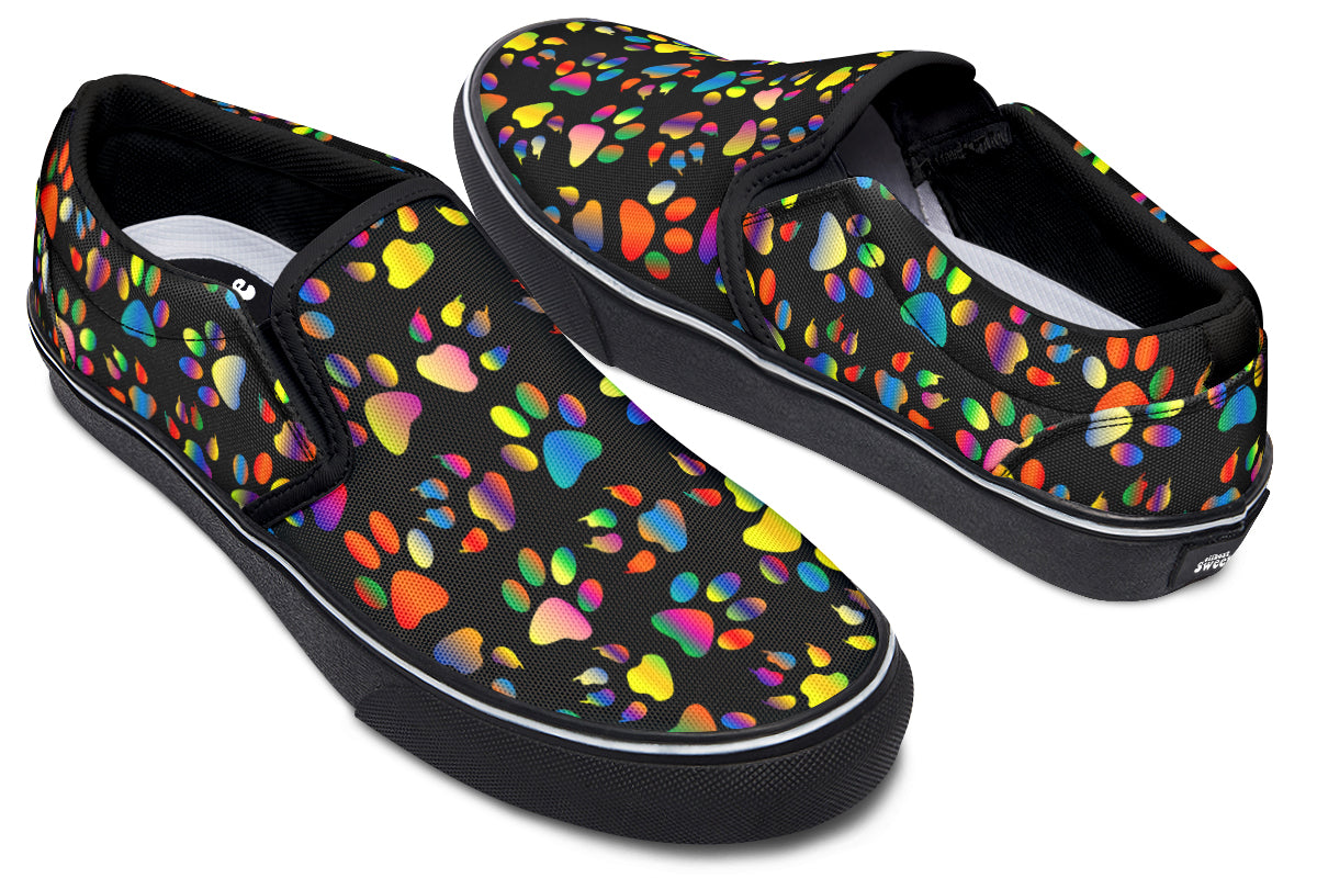 Rainbow Paw Prints Slip Ons - Offbeat Sweetie