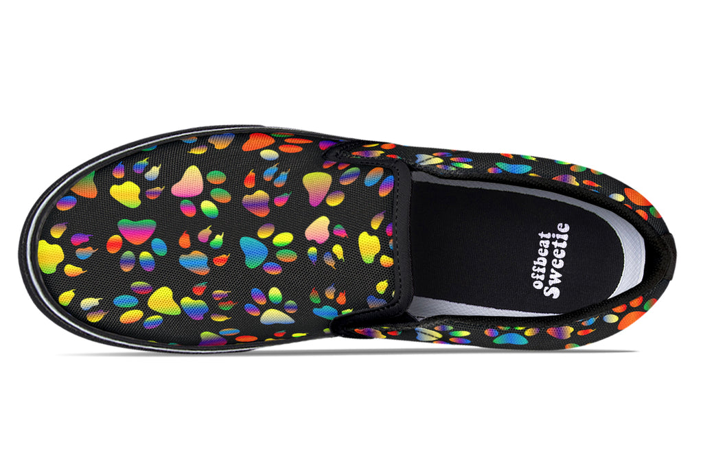Rainbow Paw Prints Slip Ons - Offbeat Sweetie
