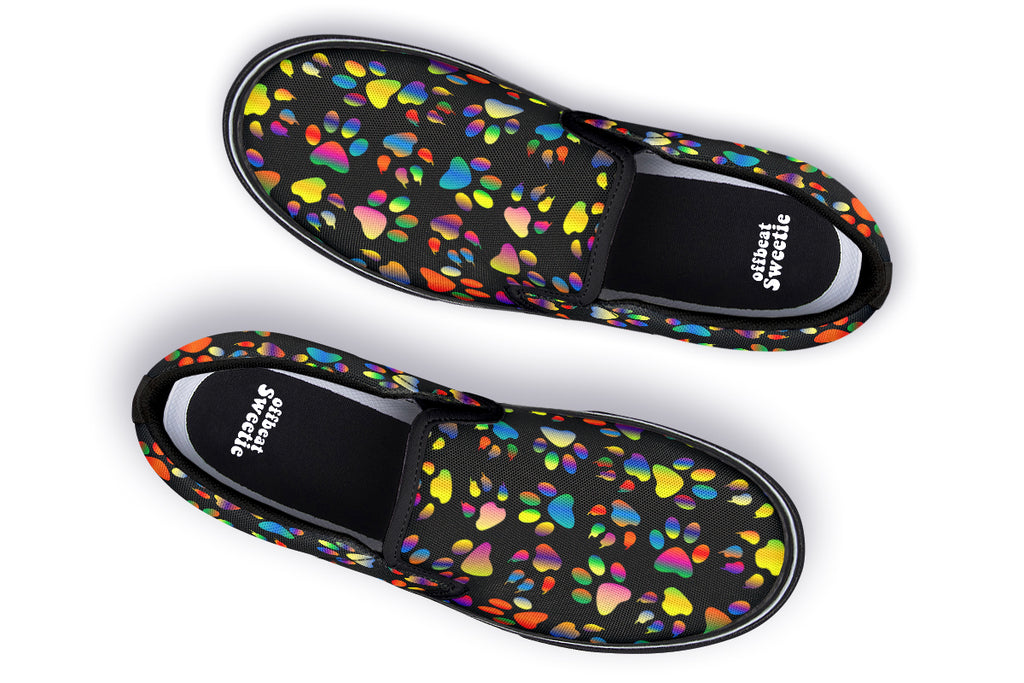 Rainbow Paw Prints Slip Ons - Offbeat Sweetie