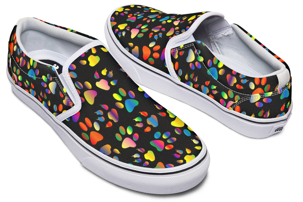Rainbow Paw Prints Slip Ons - Offbeat Sweetie