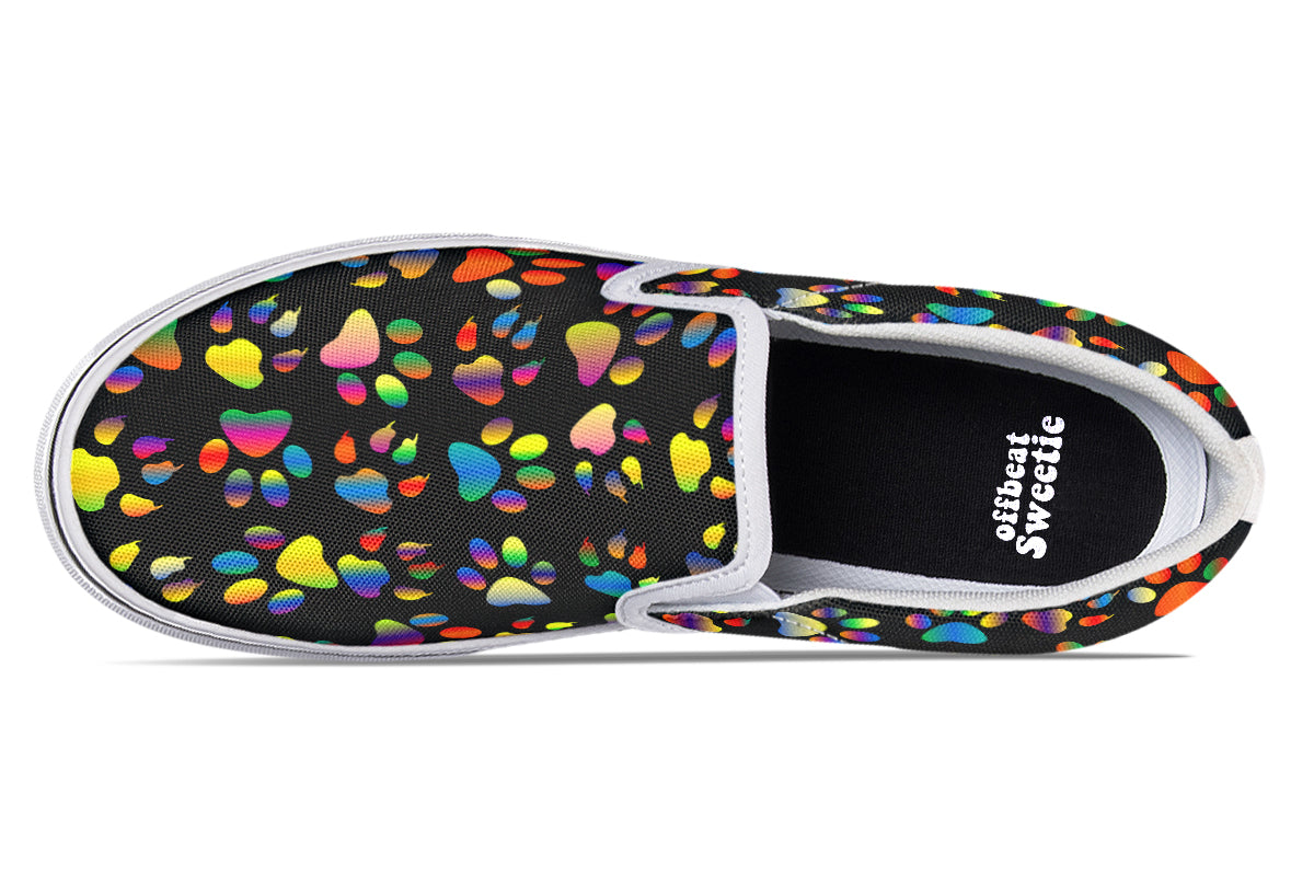 Rainbow Paw Prints Slip Ons - Offbeat Sweetie