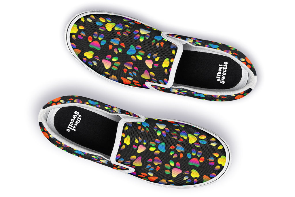 Rainbow Paw Prints Slip Ons - Offbeat Sweetie