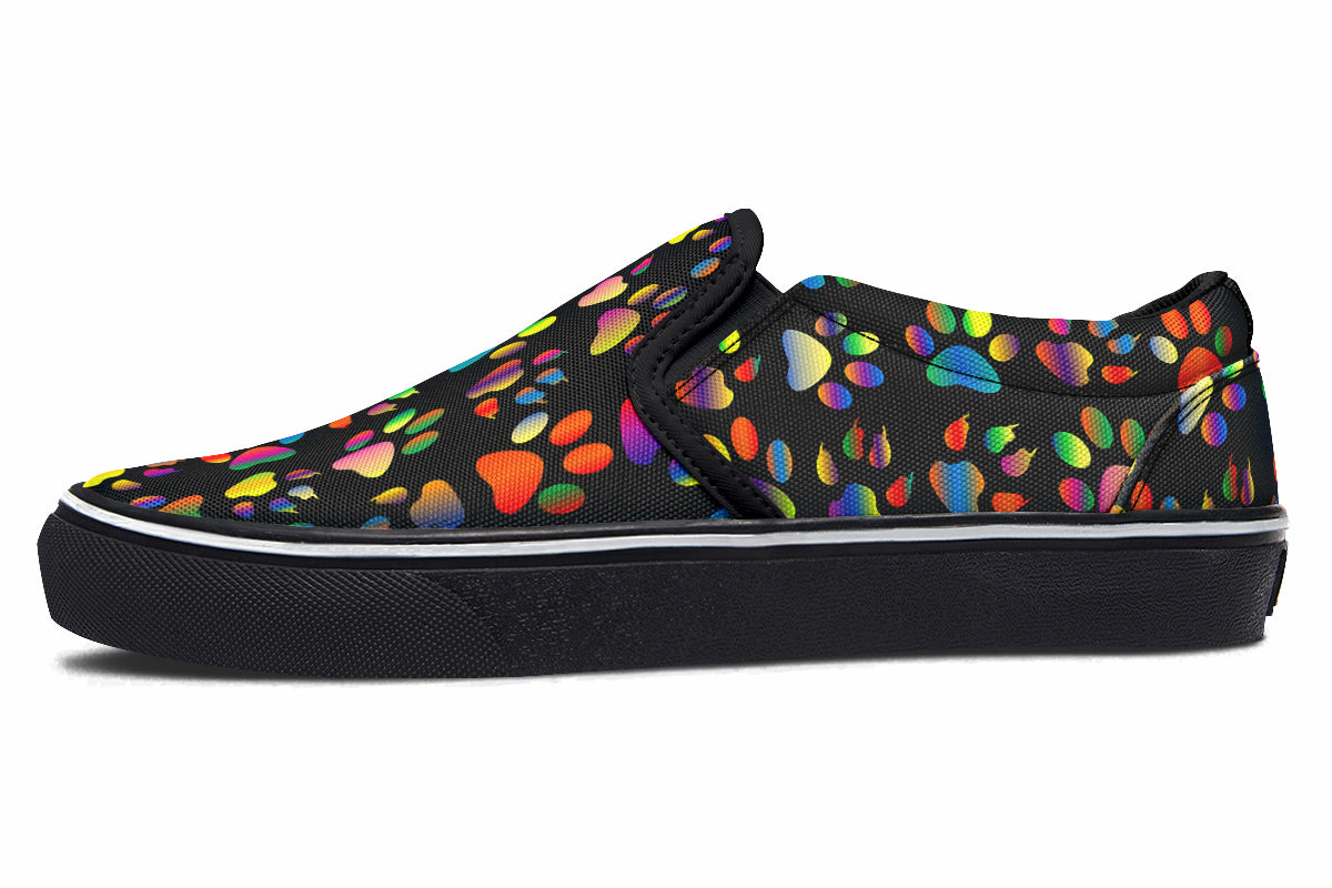 Rainbow Paw Prints Slip Ons - Offbeat Sweetie
