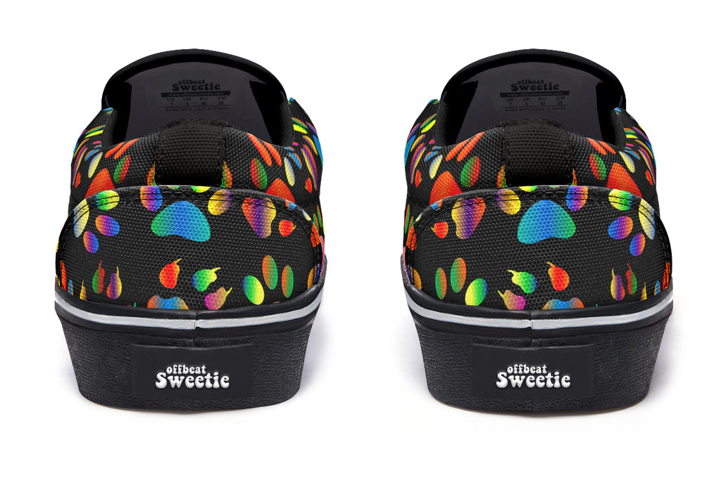Rainbow Paw Prints Slip Ons - Offbeat Sweetie