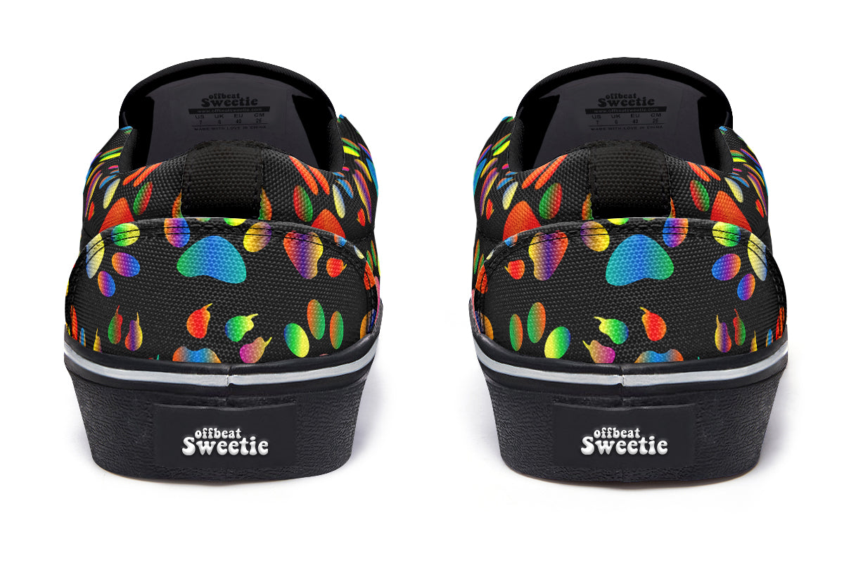 Rainbow Paw Prints Slip Ons - Offbeat Sweetie