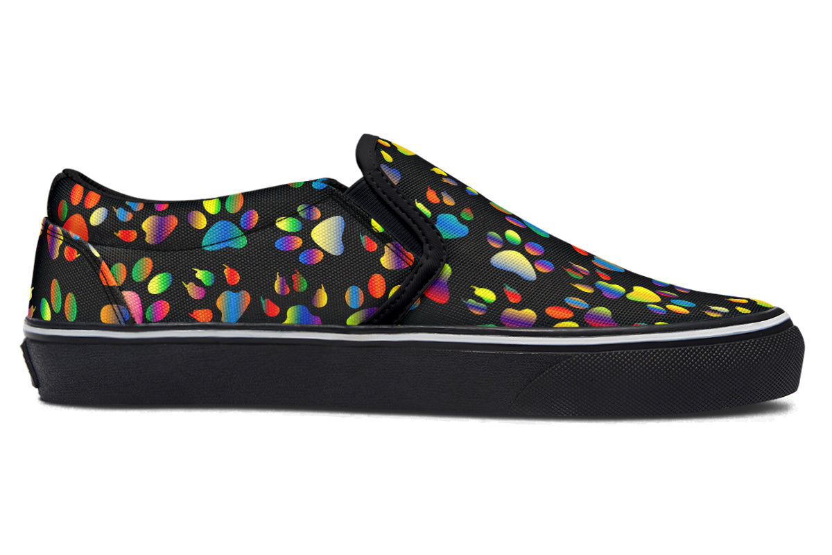 Rainbow Paw Prints Slip Ons - Offbeat Sweetie