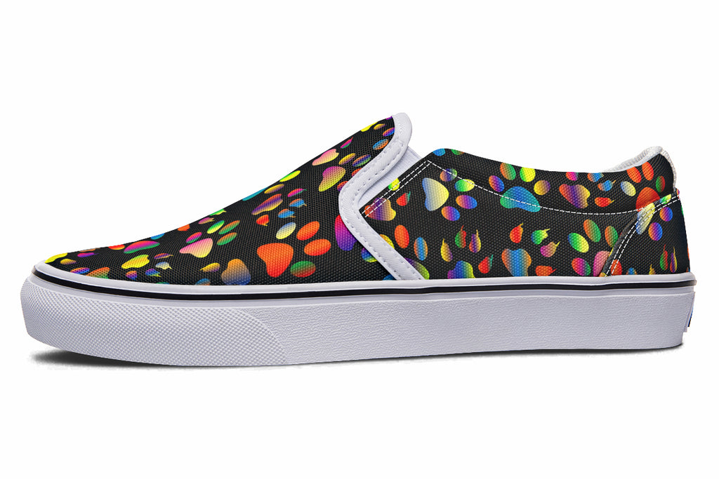 Rainbow Paw Prints Slip Ons - Offbeat Sweetie