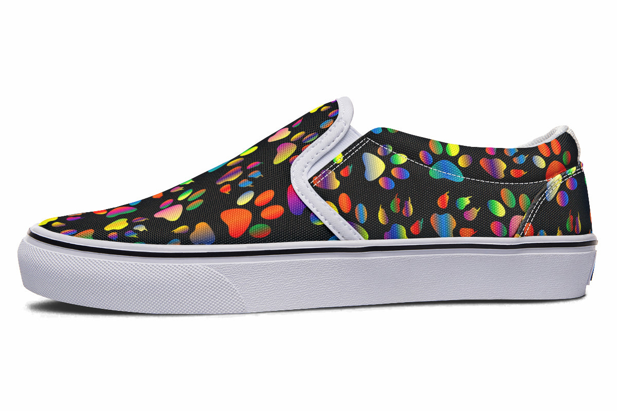 Rainbow Paw Prints Slip Ons - Offbeat Sweetie