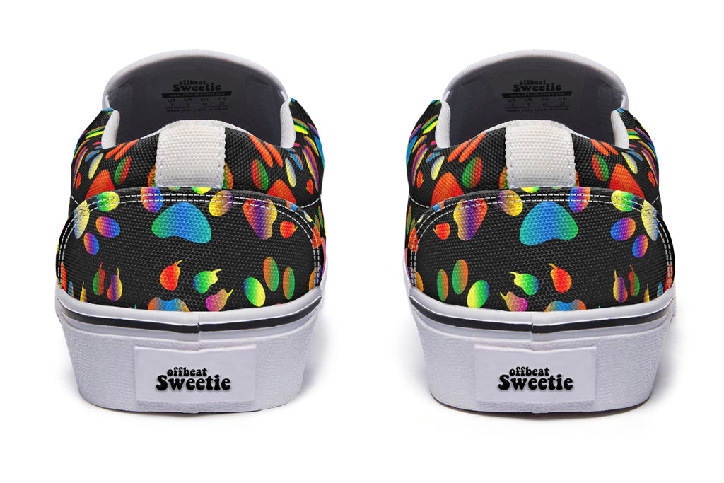 Rainbow Paw Prints Slip Ons - Offbeat Sweetie