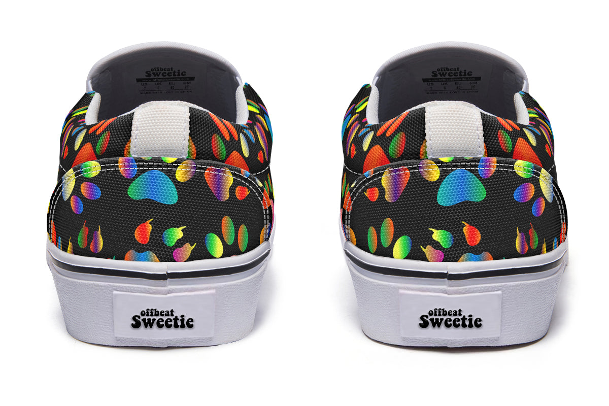 Rainbow Paw Prints Slip Ons - Offbeat Sweetie
