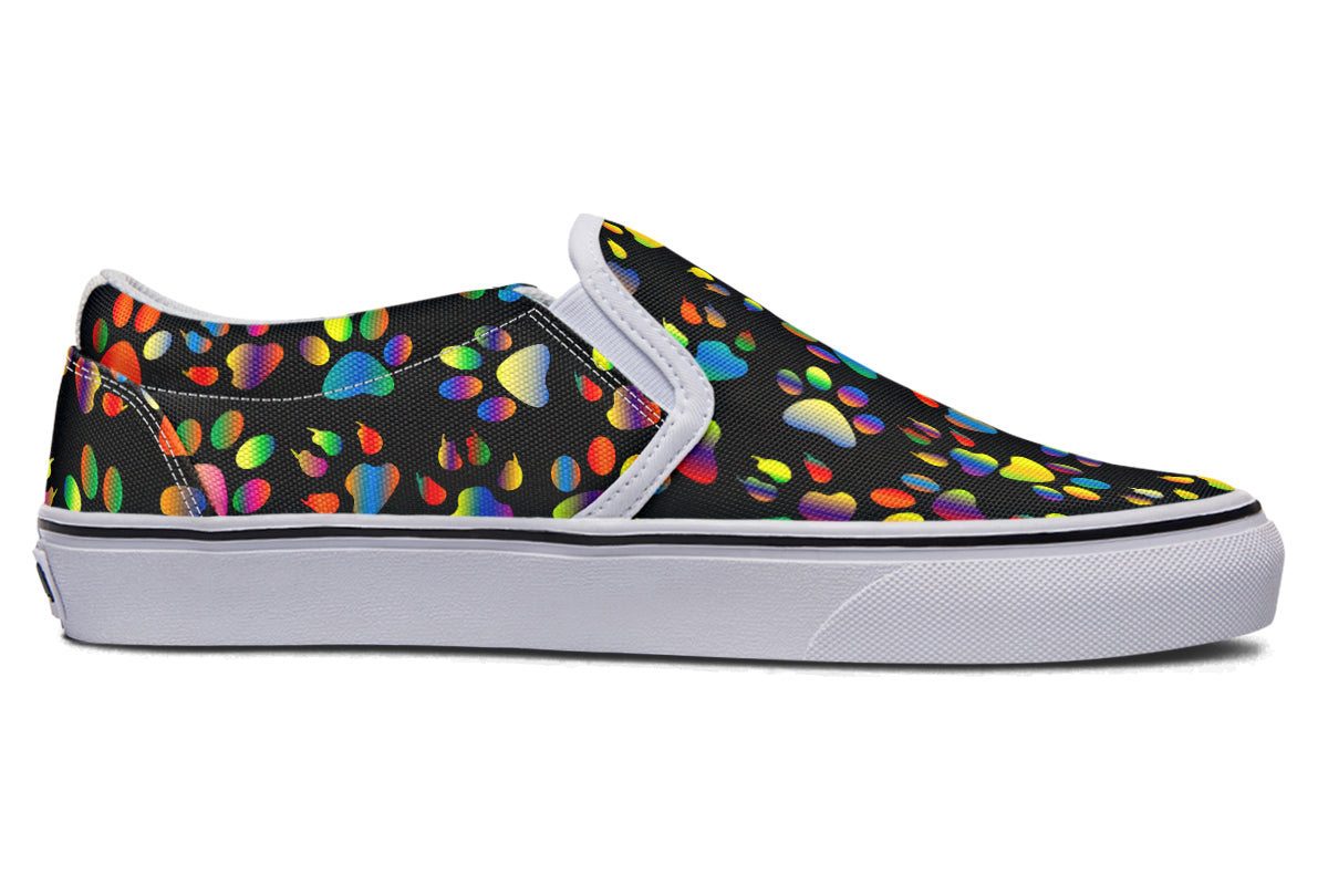 Rainbow Paw Prints Slip Ons - Offbeat Sweetie