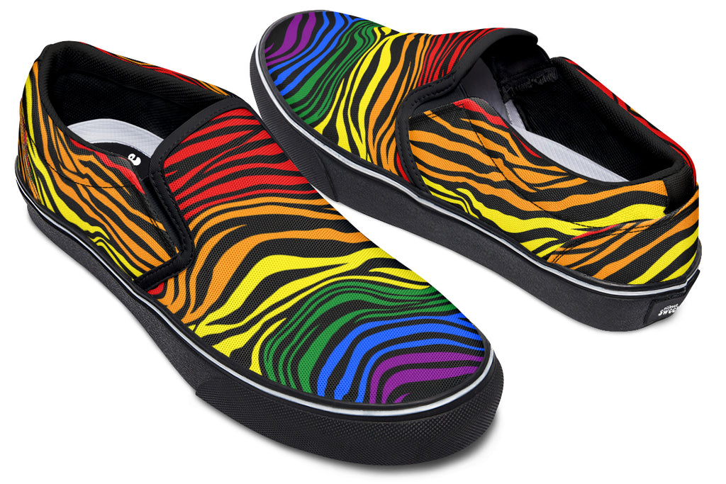 Rainbow Zebra Slip Ons - Offbeat Sweetie