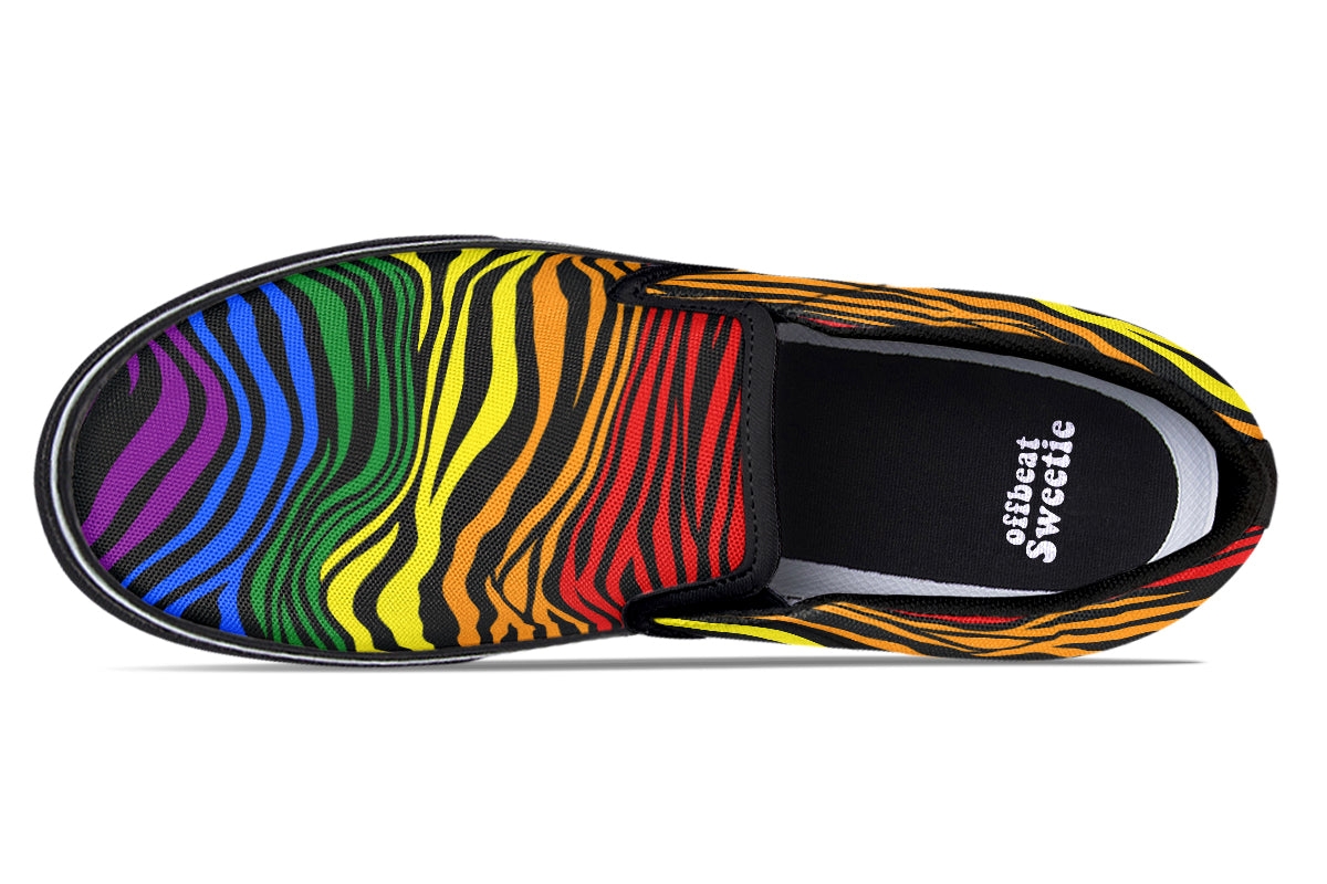 Rainbow Zebra Slip Ons - Offbeat Sweetie