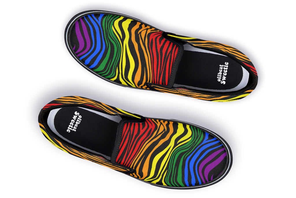 Rainbow Zebra Slip Ons - Offbeat Sweetie