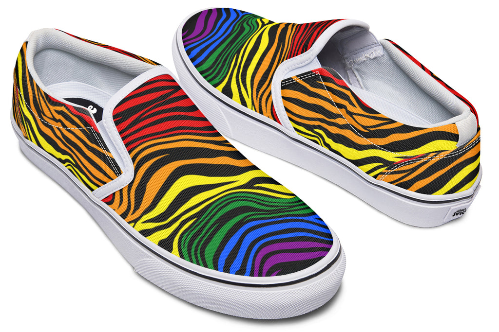 Rainbow Zebra Slip Ons - Offbeat Sweetie