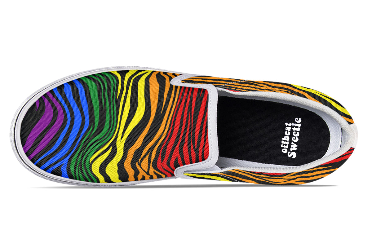 Rainbow Zebra Slip Ons - Offbeat Sweetie